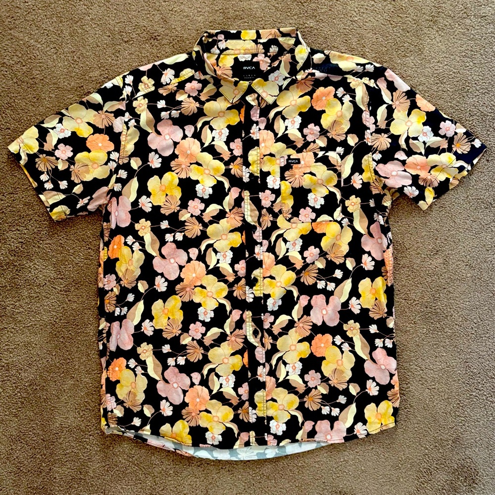 RVCA Black Floral Button Down Shirt